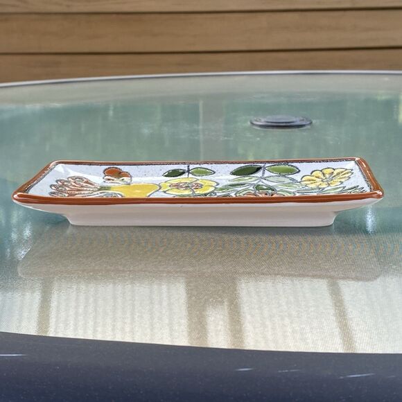 Vintage Eduardo Vega Pottery Bird with Flowers Tray Spoon Rest - Picture 5 of 12